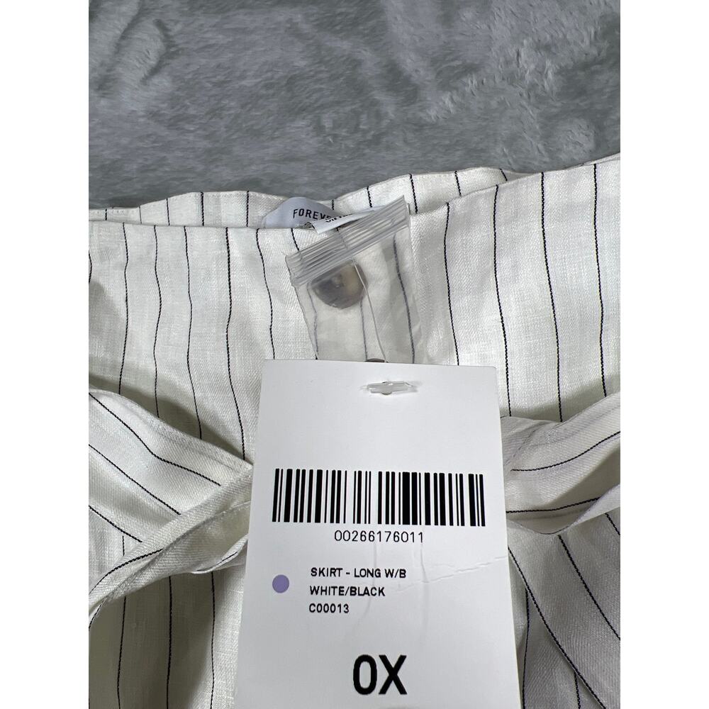 Forever 21 Plus 0x Linen Stripe Midi Skirt Tie Waist Button Front NWT - Picture 6 of 9